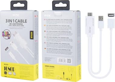 MTK Cable 3 En 1 Micro Usb/Type C=> Hdmi Blanco (1.8M) MTK Cable 3 En 1 Micro Usb/Type C=> Hdmi Blanco (1.8M)