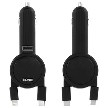 Moxie Cargador para coche retráctil USB-C/Micro-USB/Ligh Moxie Cargador para coche retráctil USB-C/Micro-USB/Ligh