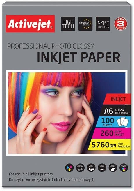 activejet ap6-260gr100 papel fotografico blanco brillo a6