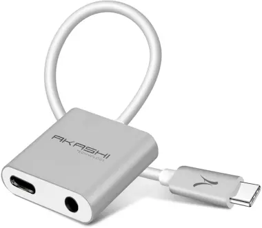 Akashi Adaptador USB-C a USB-C + Jack 3.5mm Hembra Audio Akashi Adaptador USB-C a USB-C + Jack 3.5mm Hembra Audio