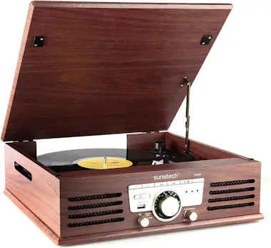 Sunstech PXR3 Tocadiscos 33 y 45 rpm USB FM marrón Sunstech PXR3 Tocadiscos 33 y 45 rpm USB FM marrón