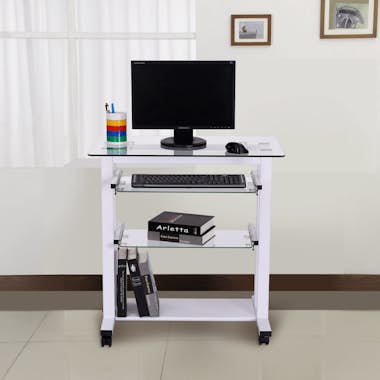 HOMCOM Mesa de Ordenador PC con Ruedas Mueble Auxiliar co HOMCOM Mesa de Ordenador PC con Ruedas Mueble Auxiliar co
