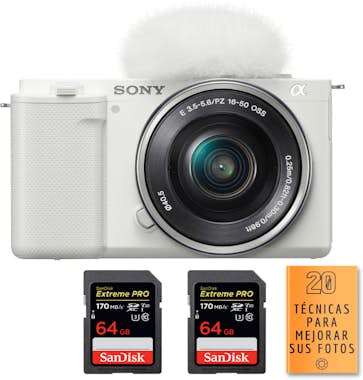 Sony ZV-E10 + 16-50mm Blanco + 2 SanDisk 64GB Extreme P Sony ZV-E10 + 16-50mm Blanco + 2 SanDisk 64GB Extreme P