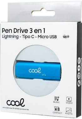Cool Pen Drive USB x64 GB COOL (3 en 1) Lightning / Tip Cool Pen Drive USB x64 GB COOL (3 en 1) Lightning / Tip