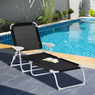 Outsunny Tumbona Reclinable y Plegable de Jardín con Respal Outsunny Tumbona Reclinable y Plegable de Jardín con Respal