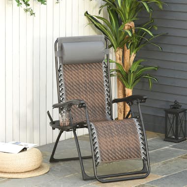 Outsunny Tumbona Plegable de Ratán con Respaldo Ajustable R Outsunny Tumbona Plegable de Ratán con Respaldo Ajustable R