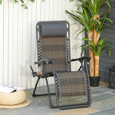 Outsunny Tumbona Plegable de Ratán con Respaldo Ajustable R Outsunny Tumbona Plegable de Ratán con Respaldo Ajustable R