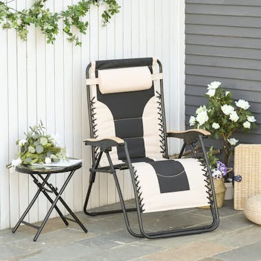 Outsunny Tumbona Plegable y Reclinable de Acero con Portava Outsunny Tumbona Plegable y Reclinable de Acero con Portava