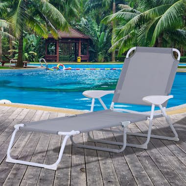 Outsunny Tumbona Reclinable y Plegable de Jardín con Respal Outsunny Tumbona Reclinable y Plegable de Jardín con Respal