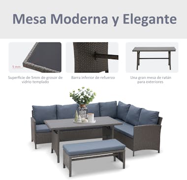 Outsunny Conjunto de Salón de Ratán para Jardín o Terraza G Outsunny Conjunto de Salón de Ratán para Jardín o Terraza G
