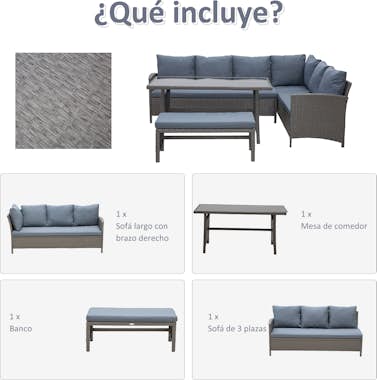 Outsunny Conjunto de Salón de Ratán para Jardín o Terraza G Outsunny Conjunto de Salón de Ratán para Jardín o Terraza G