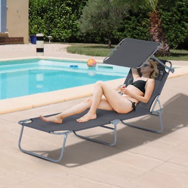 Outsunny ® Tumbona Plegable Gris Oxford Hierro con Parasol Outsunny ® Tumbona Plegable Gris Oxford Hierro con Parasol