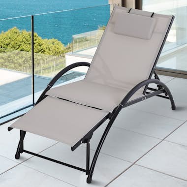 Outsunny Tumbona de Exterior Reclinable con Reposacabezas y Outsunny Tumbona de Exterior Reclinable con Reposacabezas y