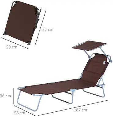 Outsunny Tumbona Plegable Marron Oxford Hierro 187x58x27cm Outsunny Tumbona Plegable Marron Oxford Hierro 187x58x27cm