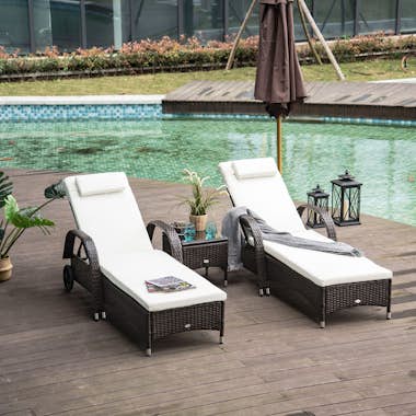 Outsunny Set de 2 Tumbonas Chaise Longue + 1 Mesa de Ratán Outsunny Set de 2 Tumbonas Chaise Longue + 1 Mesa de Ratán