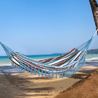 Outsunny Hamaca Doble Portátil de Algodón 300x150 cm con Bo Outsunny Hamaca Doble Portátil de Algodón 300x150 cm con Bo