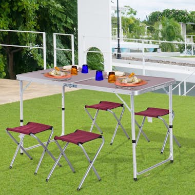 Outsunny Mesa Maleta de Aluminio 4 Taburete Plegable Portát Outsunny Mesa Maleta de Aluminio 4 Taburete Plegable Portát