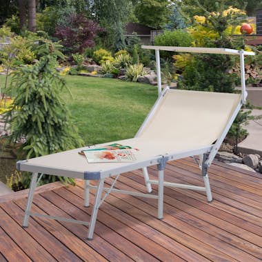 Outsunny Tumbona Plegable y Reclinable con Toldo Incorporad Outsunny Tumbona Plegable y Reclinable con Toldo Incorporad
