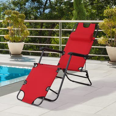 Outsunny Tumbona Reclinable y Plegable con Respaldo Ajustab Outsunny Tumbona Reclinable y Plegable con Respaldo Ajustab