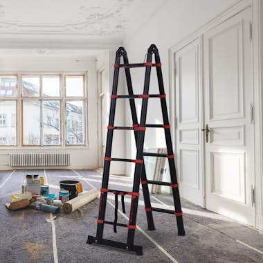 HOMCOM Escalera de Aluminio Plegable 2 Formas de Uso Retr HOMCOM Escalera de Aluminio Plegable 2 Formas de Uso Retr