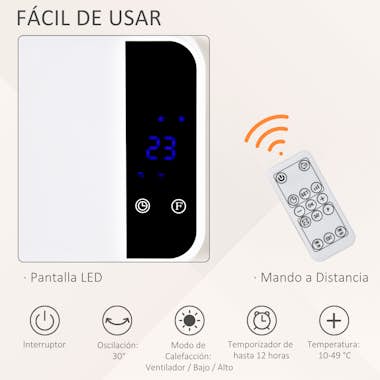 HOMCOM Calefactor Cerámico de Pared 1000/2000W con Mando HOMCOM Calefactor Cerámico de Pared 1000/2000W con Mando