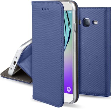 Moozy Funda para Samsung J3 2016, Azul Oscura - Flip Cov Moozy Funda para Samsung J3 2016, Azul Oscura - Flip Cov