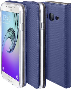 Moozy Funda para Samsung J3 2016, Azul Oscura - Flip Cov Moozy Funda para Samsung J3 2016, Azul Oscura - Flip Cov