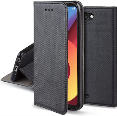 Moozy Funda para LG Q6, Negra - Flip Cover Smart Magnéti Moozy Funda para LG Q6, Negra - Flip Cover Smart Magnéti