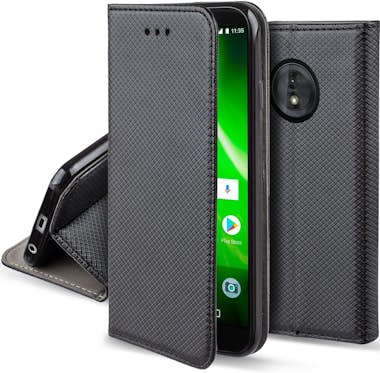 Moozy Funda para Motorola Moto G6, Moto 1S, Negra - Flip Moozy Funda para Motorola Moto G6, Moto 1S, Negra - Flip