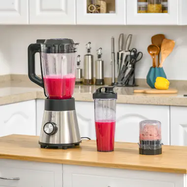 HOMCOM Batidora de Vaso 1000W Jarra de Cristal de 1.5L co HOMCOM Batidora de Vaso 1000W Jarra de Cristal de 1.5L co