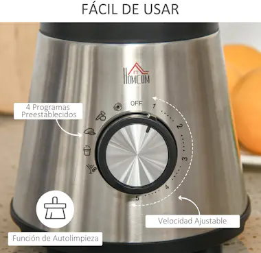 HOMCOM Batidora de Vaso 1000W Jarra de Cristal de 1.5L co HOMCOM Batidora de Vaso 1000W Jarra de Cristal de 1.5L co