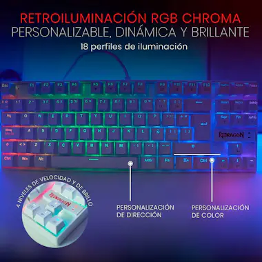 REDRAGON Redragon K552RGB KUMARA WHITE, Teclado TKL Mecánic REDRAGON Redragon K552RGB KUMARA WHITE, Teclado TKL Mecánic