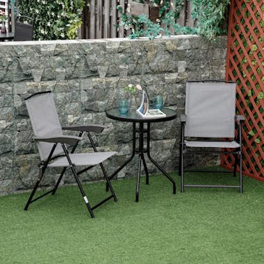 Outsunny Mesa de Jardín Redonda con Encimera de Vidrio Temp Outsunny Mesa de Jardín Redonda con Encimera de Vidrio Temp