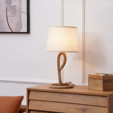 HOMCOM Lámpara de Mesa Rústica con Base de Metal y Cuerda HOMCOM Lámpara de Mesa Rústica con Base de Metal y Cuerda