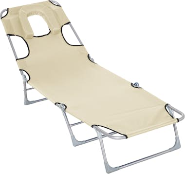 Outsunny Tumbona Reclinable y Plegable de Jardín con Orific Outsunny Tumbona Reclinable y Plegable de Jardín con Orific