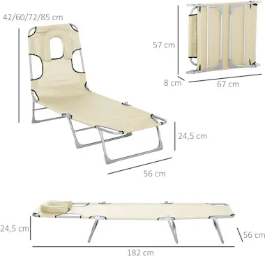Outsunny Tumbona Reclinable y Plegable de Jardín con Orific Outsunny Tumbona Reclinable y Plegable de Jardín con Orific