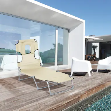 Outsunny Tumbona Reclinable y Plegable de Jardín con Orific Outsunny Tumbona Reclinable y Plegable de Jardín con Orific