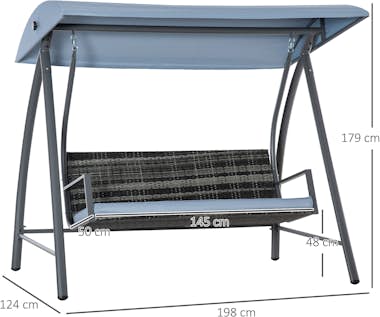 Outsunny Columpio Balancín Jardín de Ratán de 3 Plazas con Outsunny Columpio Balancín Jardín de Ratán de 3 Plazas con
