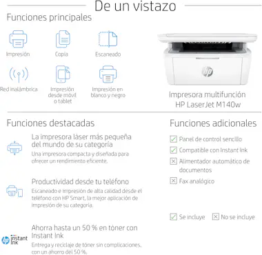 HP LaserJet M140w 7MD72F Impresora Láser A4 600 x 600 HP LaserJet M140w 7MD72F Impresora Láser A4 600 x 600