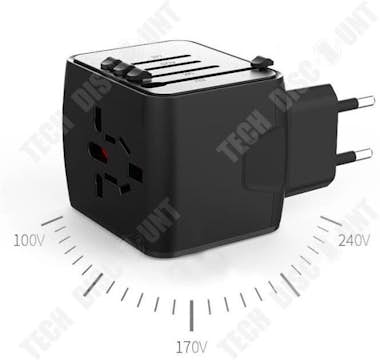 Tech DISCOUNT Adaptador negro TD® Enchufe multifunción Cargador Tech DISCOUNT Adaptador negro TD® Enchufe multifunción Cargador