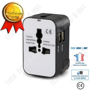 Tech DISCOUNT Adaptador TD® Toma multifunción borde negro blanco Tech DISCOUNT Adaptador TD® Toma multifunción borde negro blanco