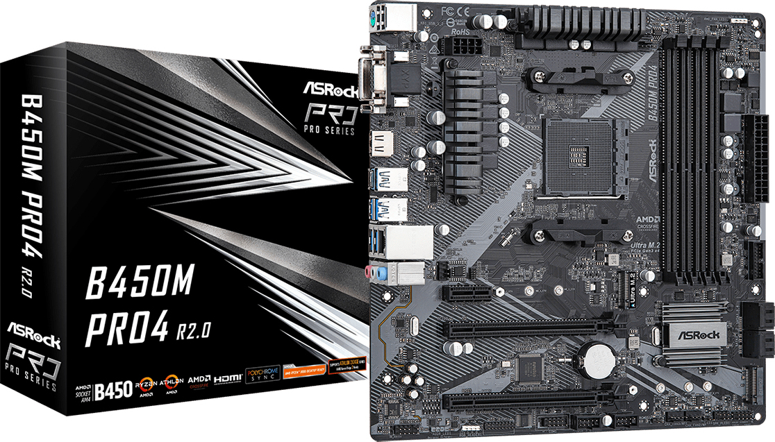 asrock b450m pro4 r20 amd b450 zocalo am4 micro atx