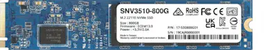 Synology Synology SNV3510 M.2 800 GB PCI Express 3.0 NVMe Synology Synology SNV3510 M.2 800 GB PCI Express 3.0 NVMe