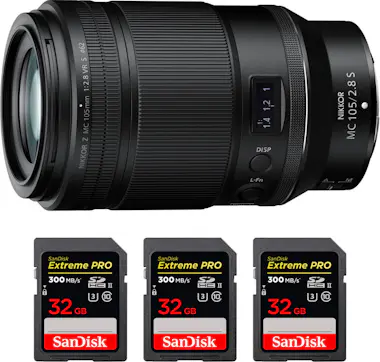 Nikon Z MC 105mm f/2.8 VR S Macro + 3 SanDisk 32GB UHS-I Nikon Z MC 105mm f/2.8 VR S Macro + 3 SanDisk 32GB UHS-I