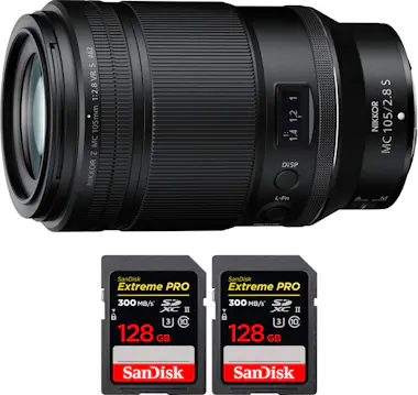 Nikon Z MC 105mm f/2.8 VR S Macro + 2 SanDisk 128GB UHS- Nikon Z MC 105mm f/2.8 VR S Macro + 2 SanDisk 128GB UHS-