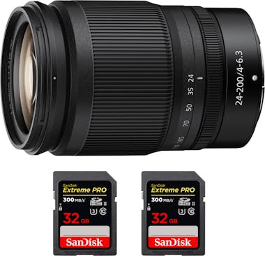 Nikon Z 24-200mm f/4-6.3 VR + 2 SanDisk 32GB UHS-II 300 Nikon Z 24-200mm f/4-6.3 VR + 2 SanDisk 32GB UHS-II 300