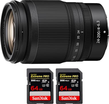 Nikon Z 24-200mm f/4-6.3 VR + 2 SanDisk 64GB UHS-II 300 Nikon Z 24-200mm f/4-6.3 VR + 2 SanDisk 64GB UHS-II 300