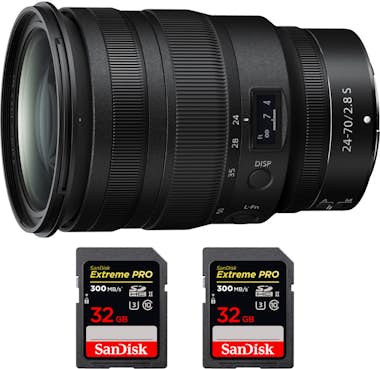 Nikon Z 24-70mm f/2.8 S + 2 SanDisk 32GB UHS-II 300 MB/s Nikon Z 24-70mm f/2.8 S + 2 SanDisk 32GB UHS-II 300 MB/s