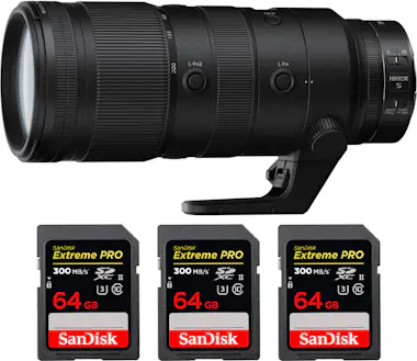 Nikon Z 70-200mm f/2.8 VR S + 3 SanDisk 64GB UHS-II 300 Nikon Z 70-200mm f/2.8 VR S + 3 SanDisk 64GB UHS-II 300