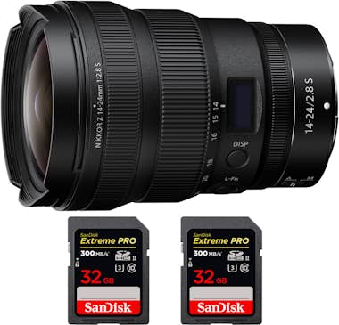 Nikon Z 14-24mm f/2.8 S + 2 SanDisk 32GB UHS-II 300 MB/s Nikon Z 14-24mm f/2.8 S + 2 SanDisk 32GB UHS-II 300 MB/s